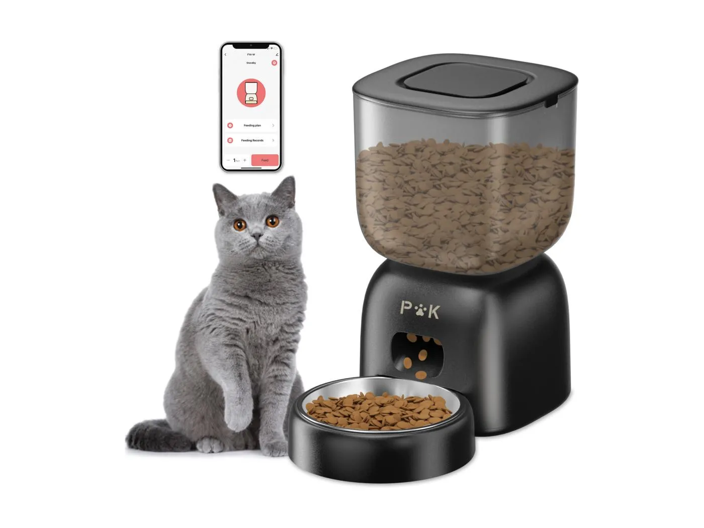 PUPPYKITTY 3L Automatischer Katzenfutterspender WiFi, WiFi Futterspender für Hunde und Katzen, 1-10 Mahlzeiten pro Tag, Schwarz