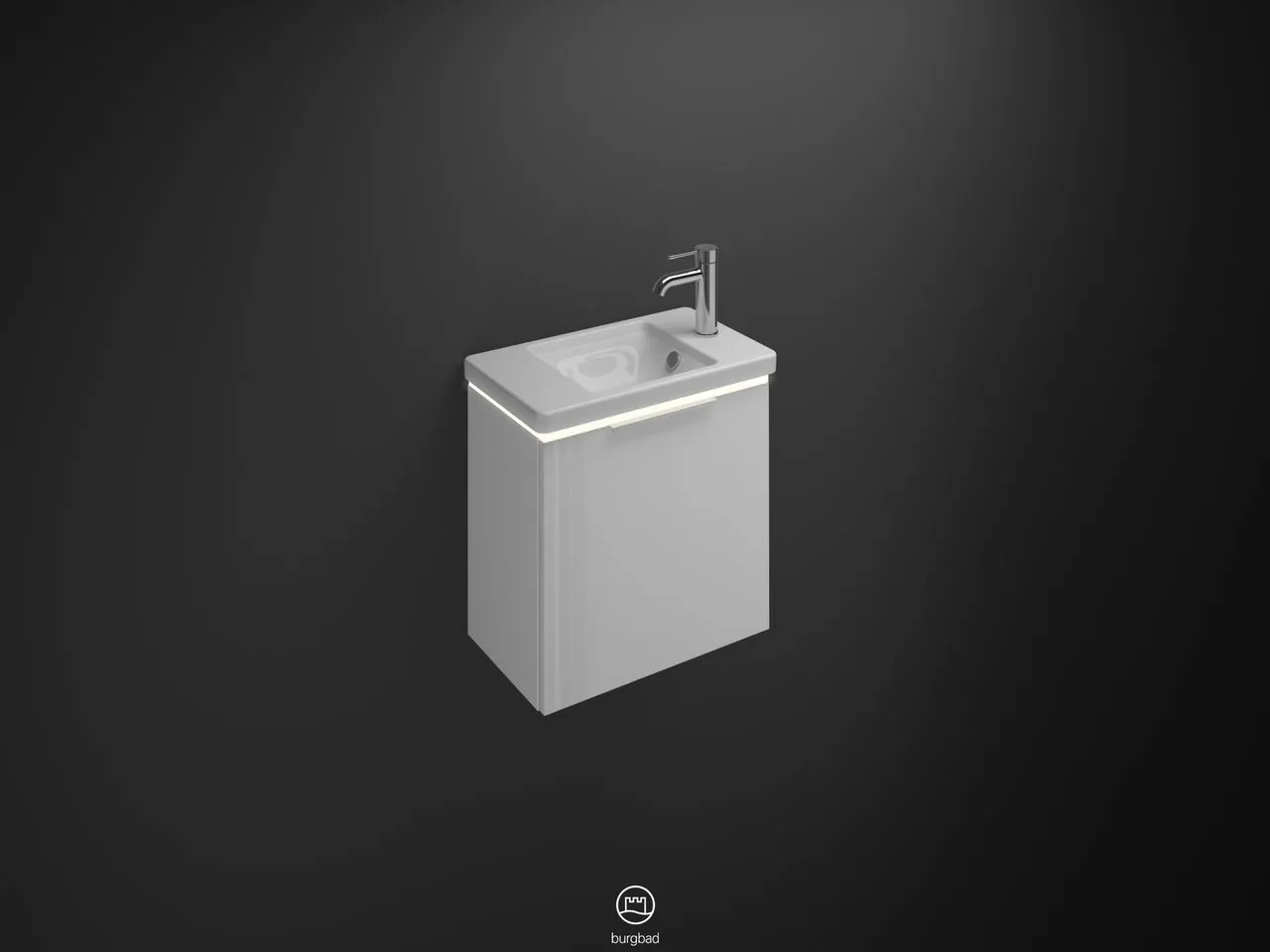 burgbad Badmöbelset Keramik-Waschtisch inkl. Waschtischunterschrank „Eqio“ 53 × 54 × 31,5 cm Griff, Chrom (230 mm), in Weiß Hochglanz