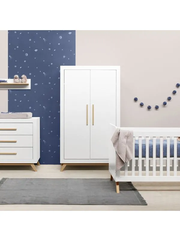 Bopita Fenna Babyzimmer Weiß / Naturbelassen | Bett 60 x 120 cm + Kommode + Schrank 2-türig