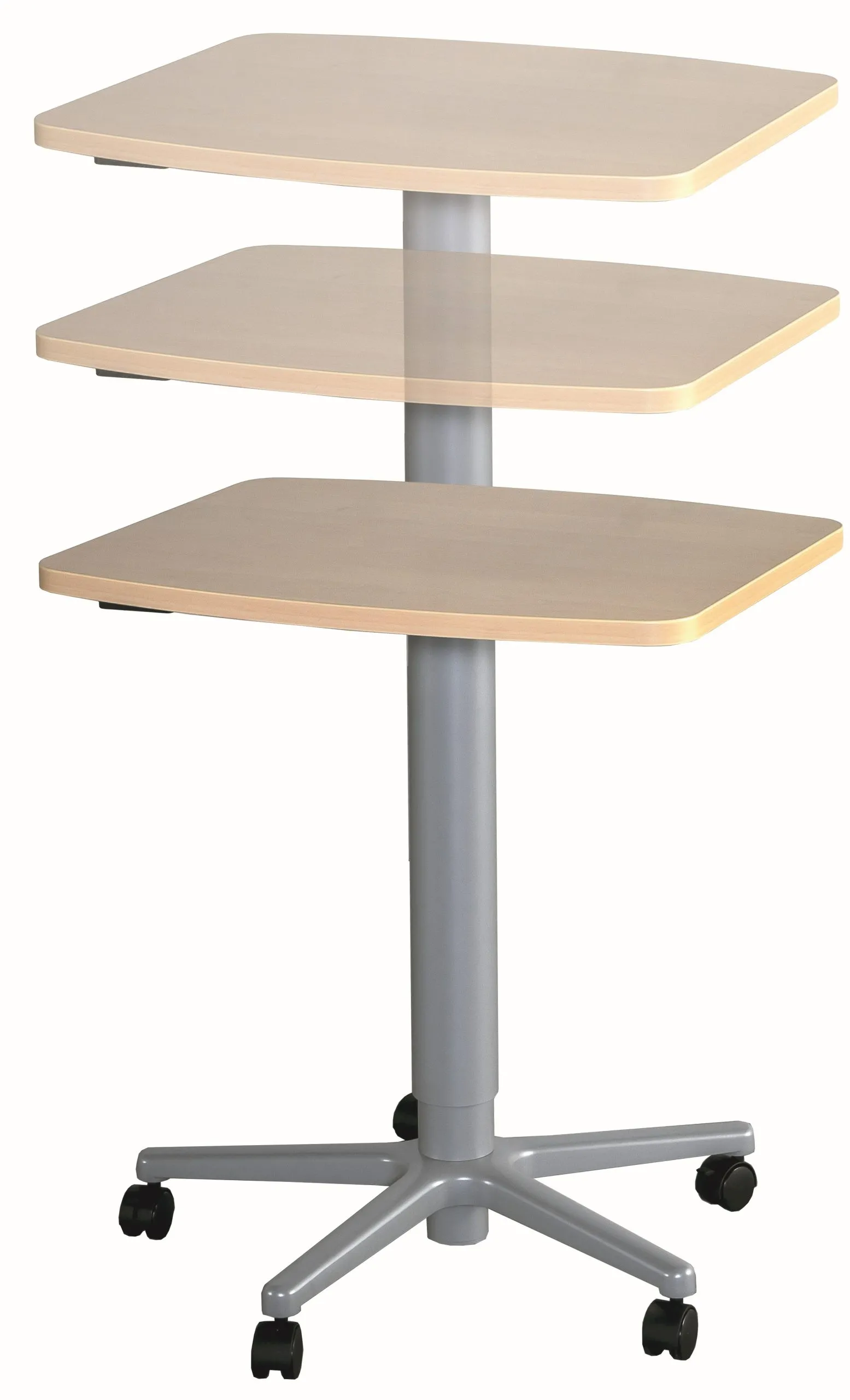 Höhenverstellbarer Beistelltisch mit Melaminharzoberfläche in verschiedenen Formen