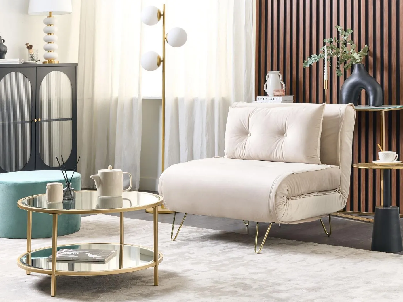 1-Sitzer Schlafsofa VESTFOLD Samtstoff Beige