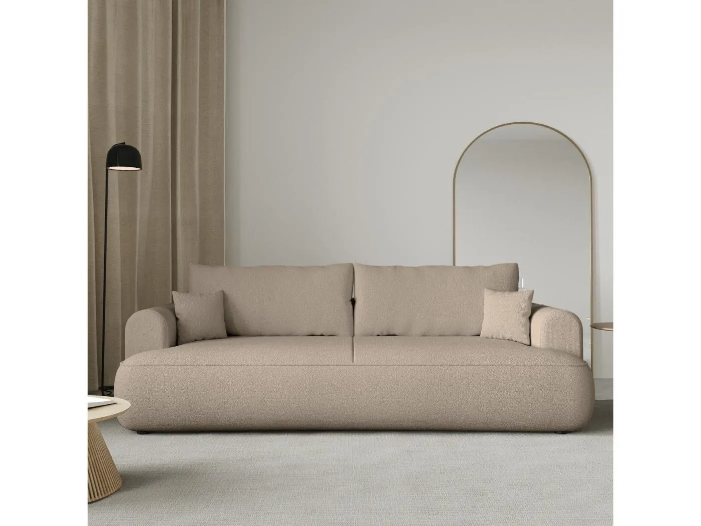 3-Sitzer Schlafsofa mit Bettkasten - Chenille-Bezug in Beige - OVO