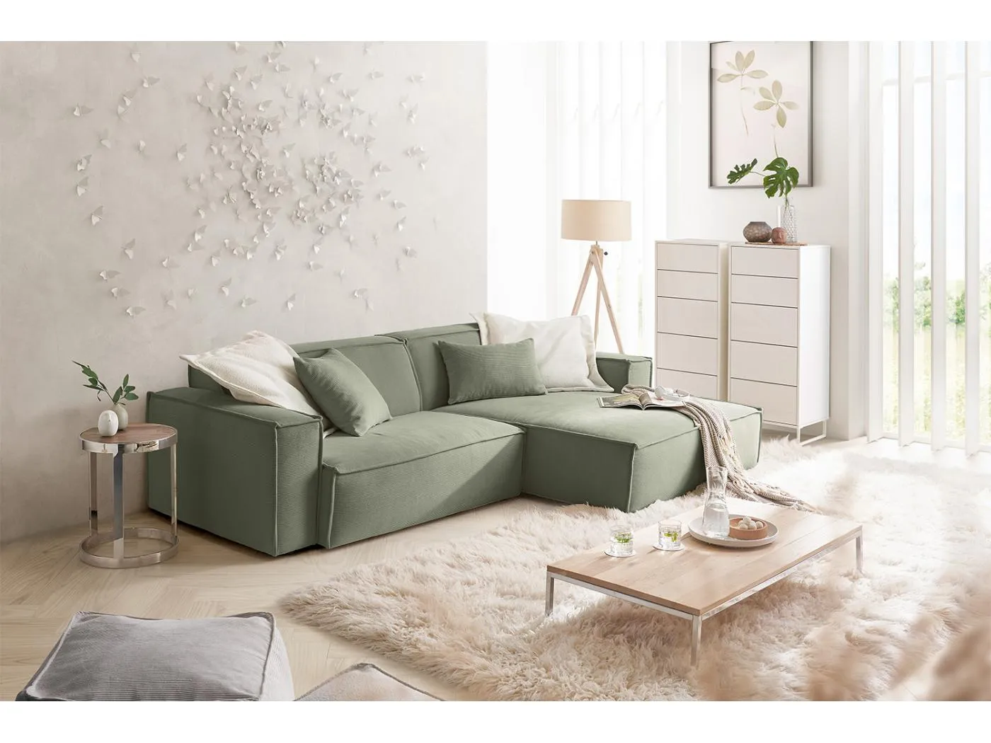 Ecksofa - Hellgrün Cord - SAMU