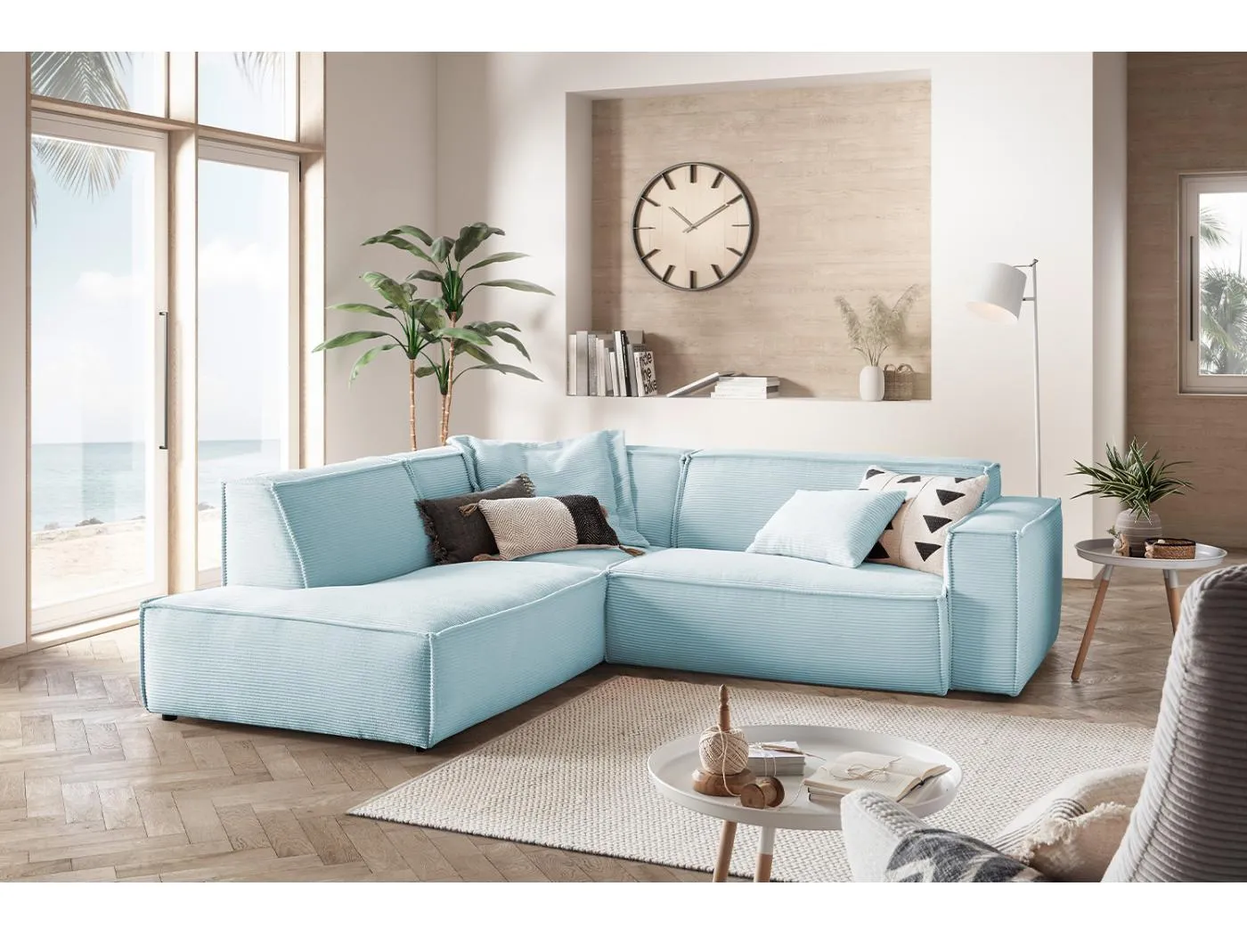 Ecksofa - Hellblau Cord - SAMU