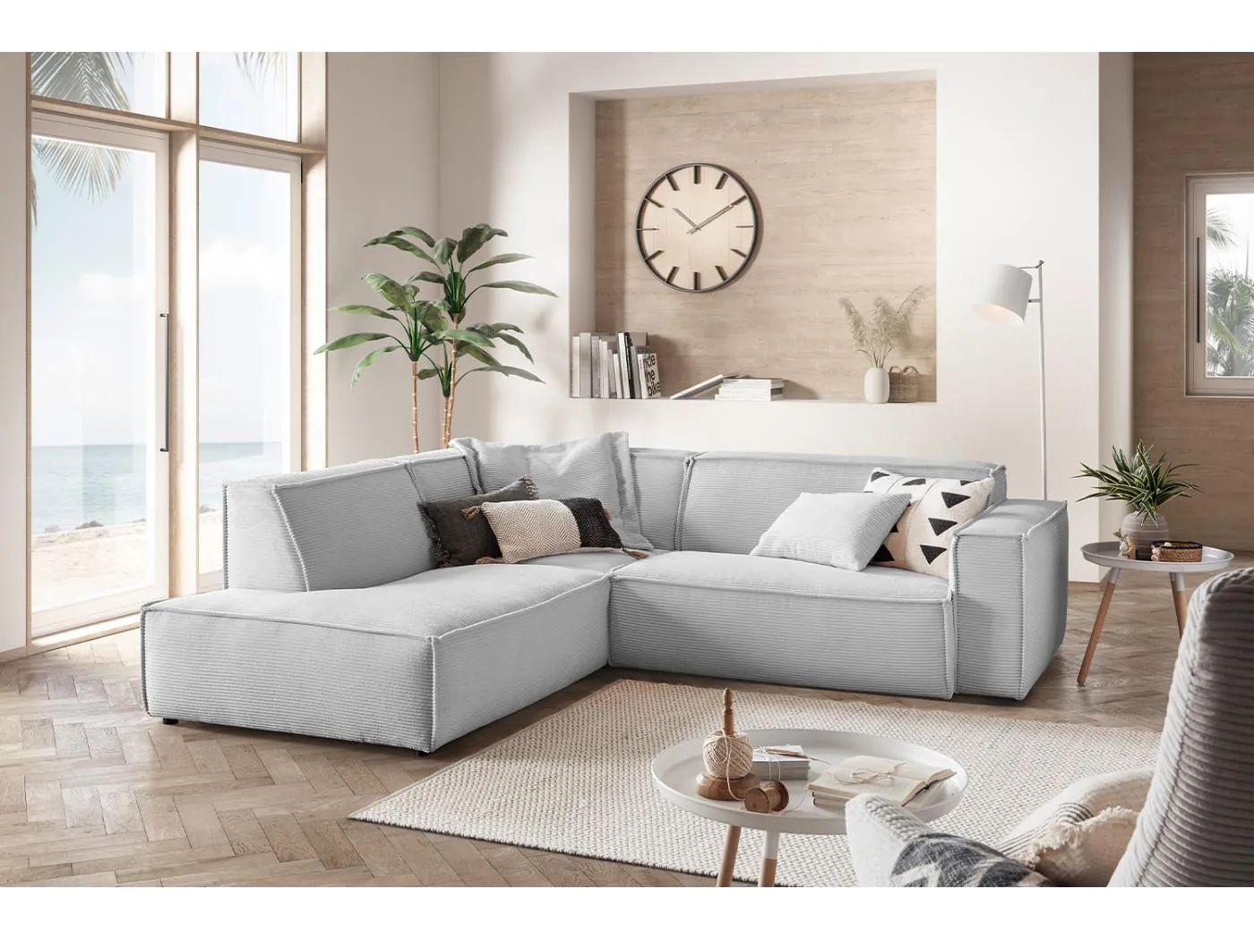 Ecksofa - Hellgrau Cord - SAMU