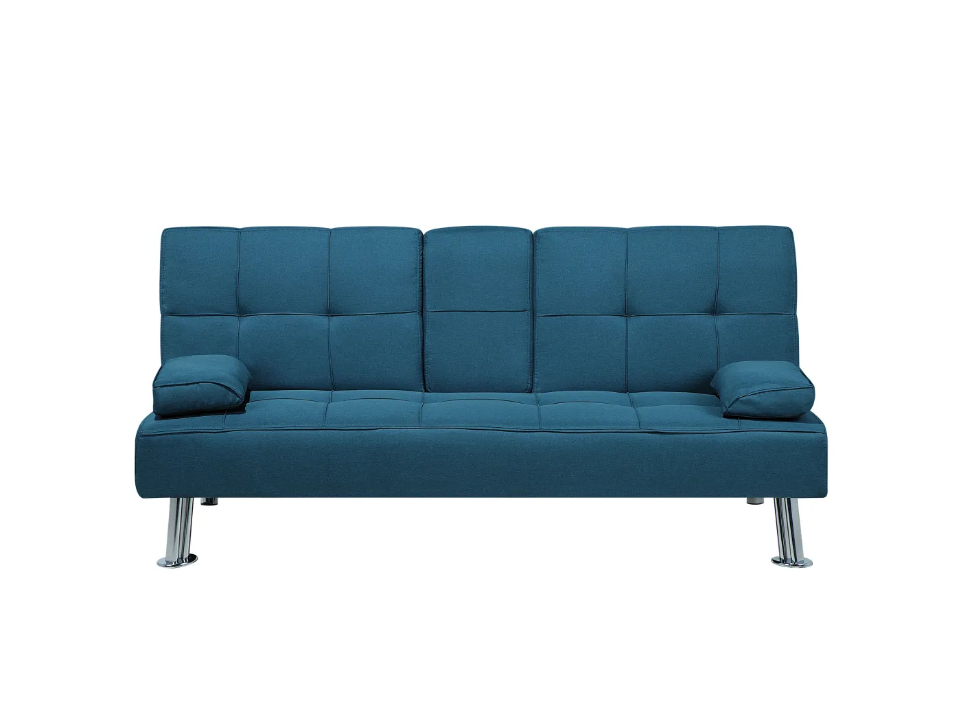 3-Sitzer Schlafsofa Stoffbezug blau mit integriertem Tisch Klapparmlehne Roxen