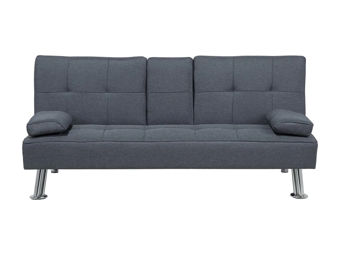 3-Sitzer Schlafsofa Stoffbezug grau mit integriertem Tisch Klapparmlehne Roxen