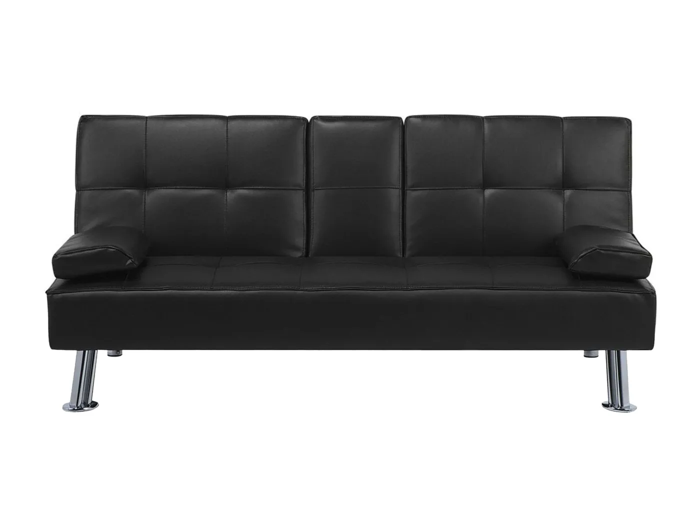 3-Sitzer Schlafsofa Kunstleder schwarz integrierter Tisch Klapparmlehne Roxen