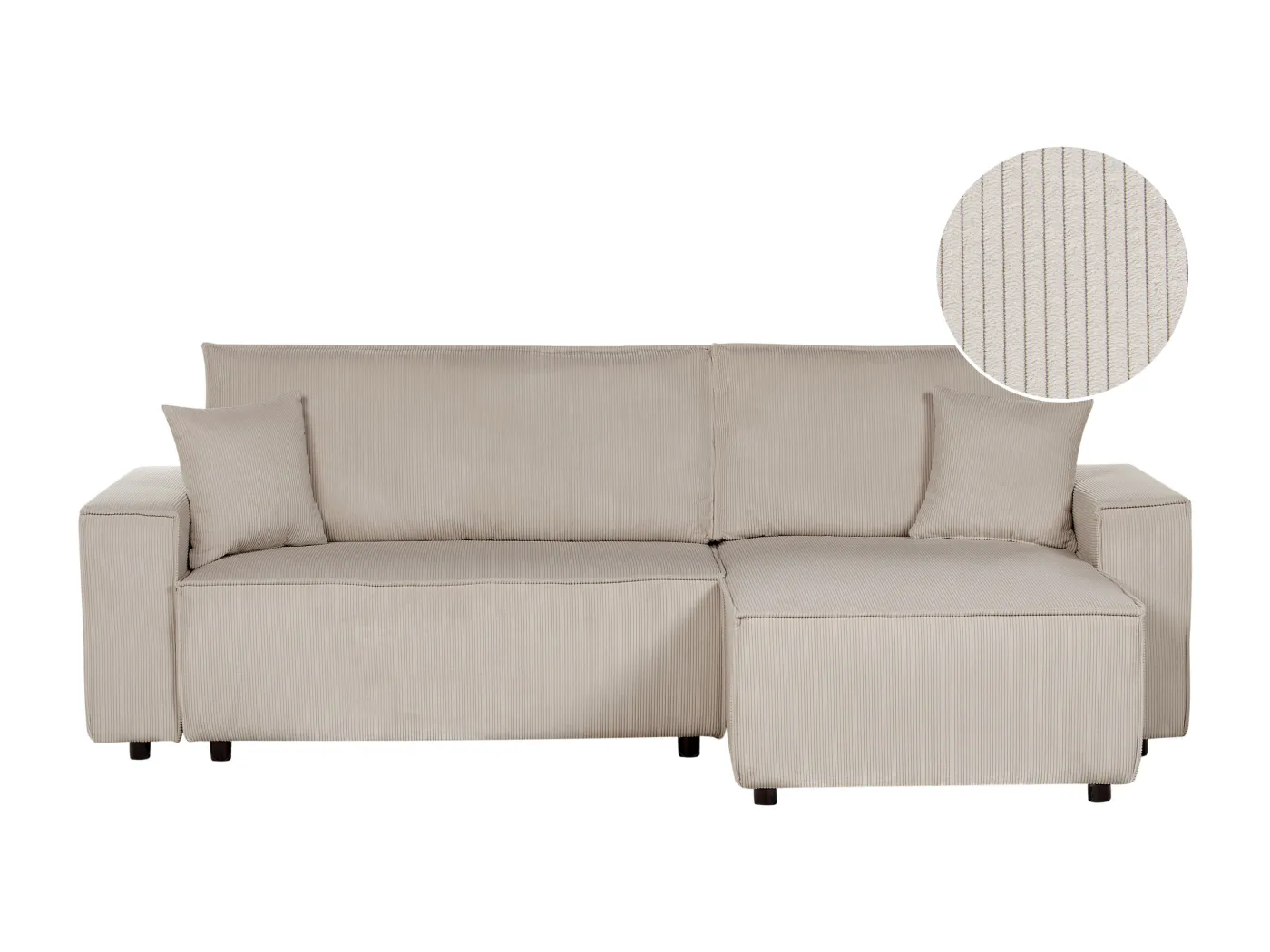 2-Sitzer Ecksofa Cord beige L-Form mit Schlaffunktion Chaiselongue links Abacka