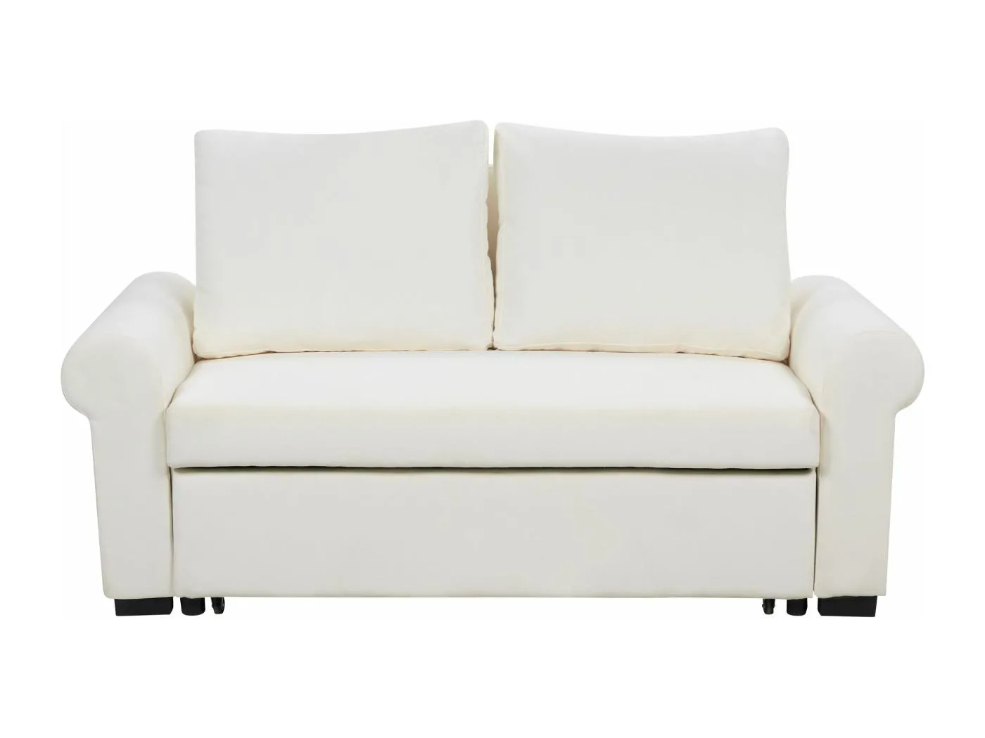 2-Sitzer Sofa creme mit Schlaffunktion Kissen Schlafsofa ausziehbar Retro Silda