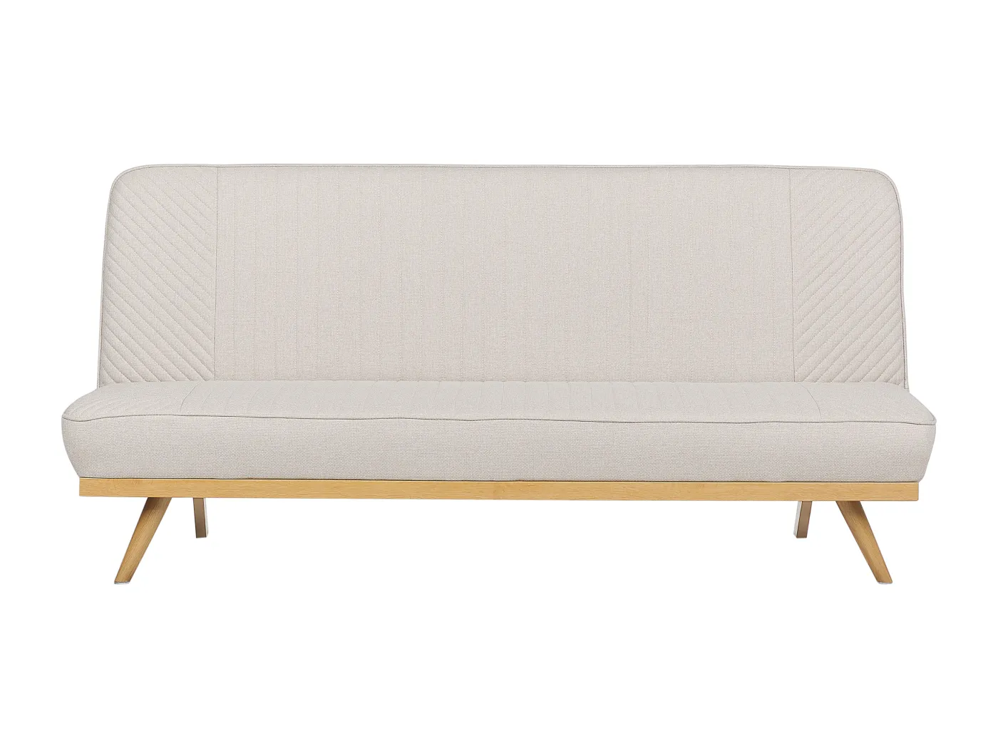 2-Sitzer Schlafsofa Stoffbezug beige gesteppt hohe Metallbeine Skandi Kalfafell