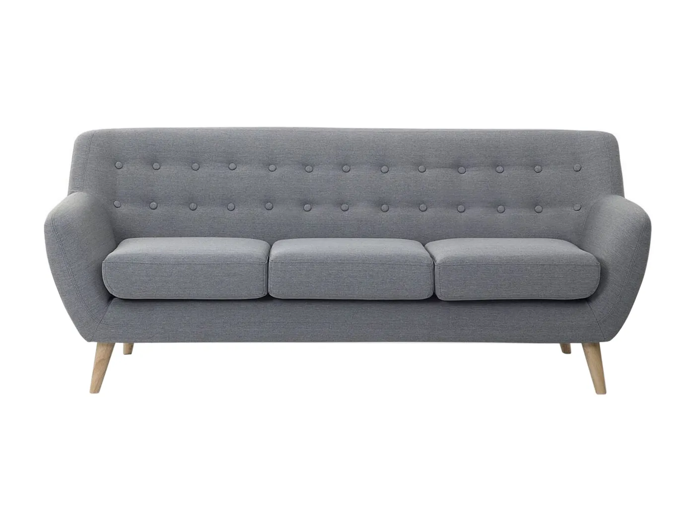 3-Sitzer Sofa mit Armlehnen Stoff Grau Knopfheftung Holzgestell Retro Motala