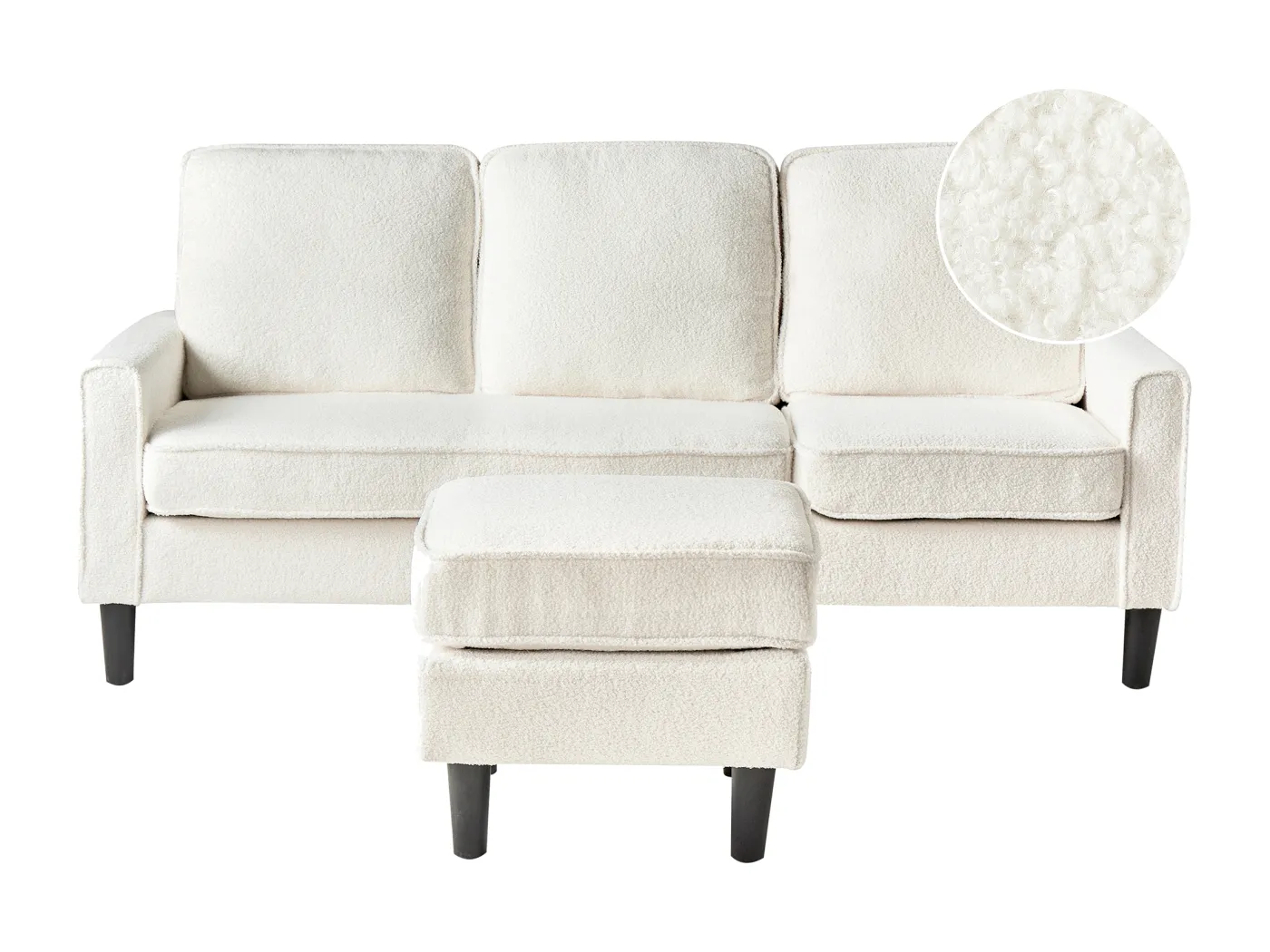 Sofa AVESTA Bouclé Weiss mit Ottomane 3-Sitzer