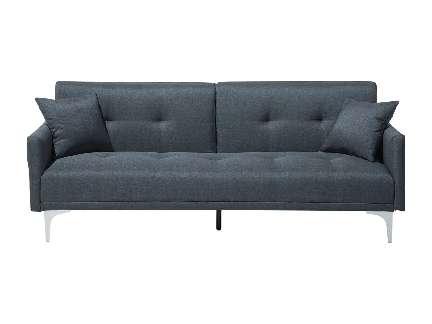 3-Sitzer Schlafsofa Stoff grau gesteppt mit Metallbeinen silber 2 Kissen Lucan