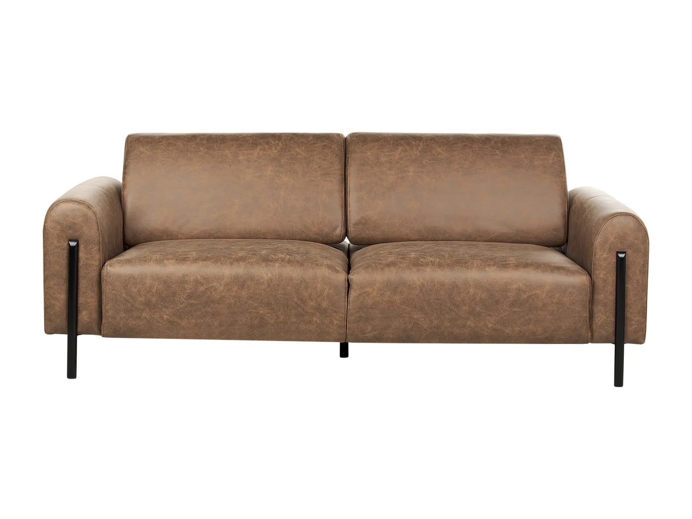 3-Sitzer Sofa Lederoptik braun verstellbare Rückenlehne Metallfüße schwarz Askim