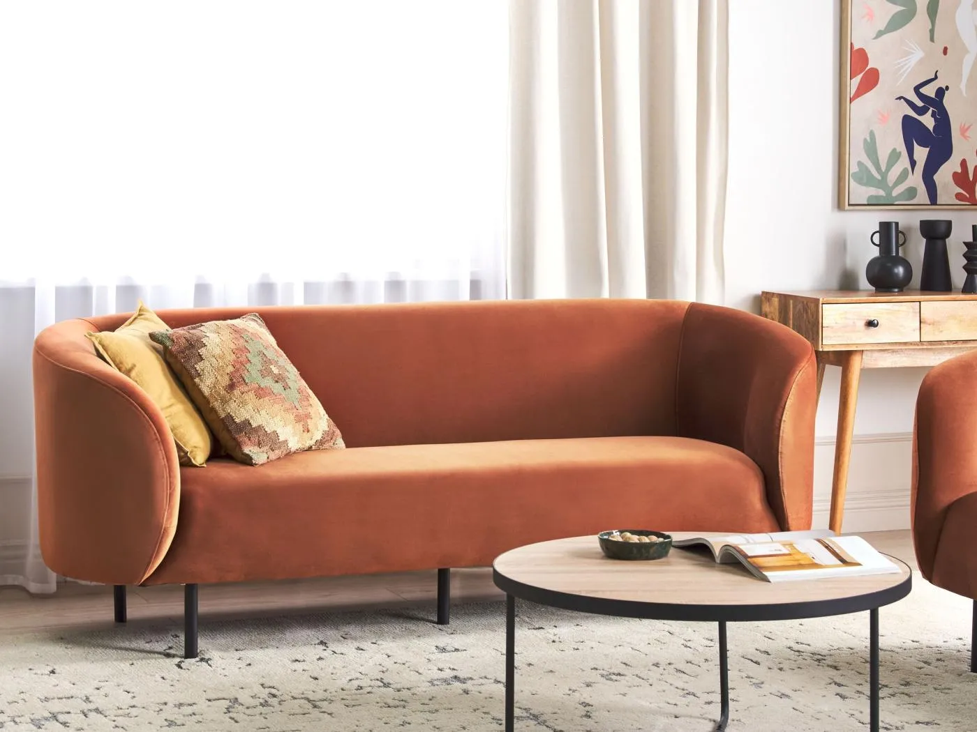 Sofa LOEN Samtstoff Orange 3-Sitzer