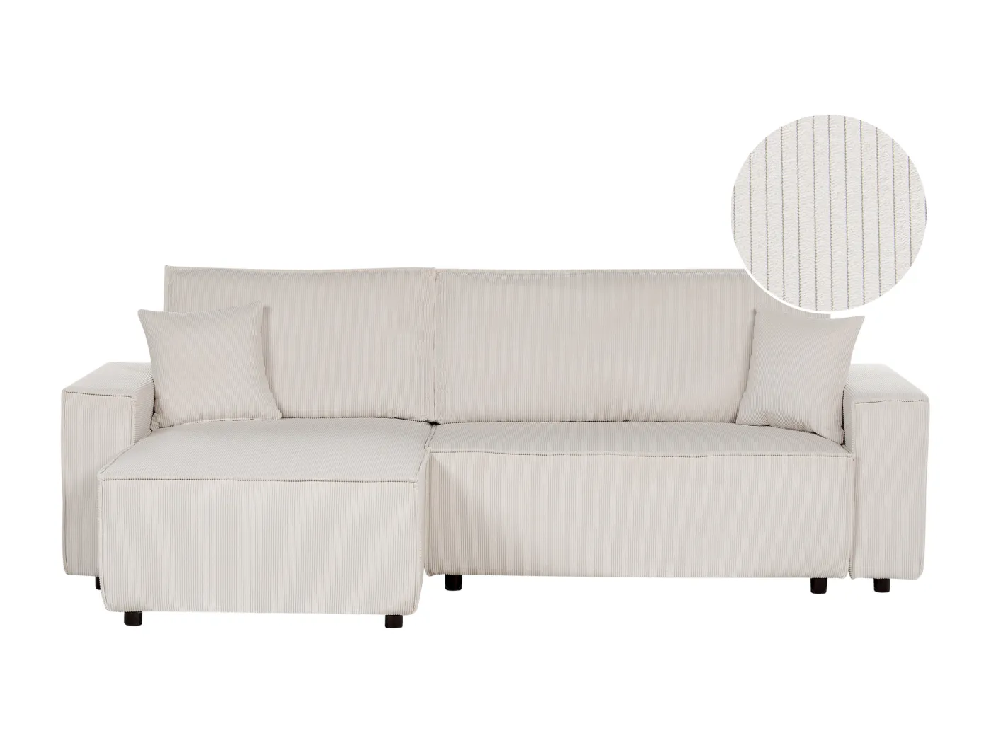 2-Sitzer Ecksofa Cord weiß L-Form mit Schlaffunktion Chaiselongue rechts Abacka