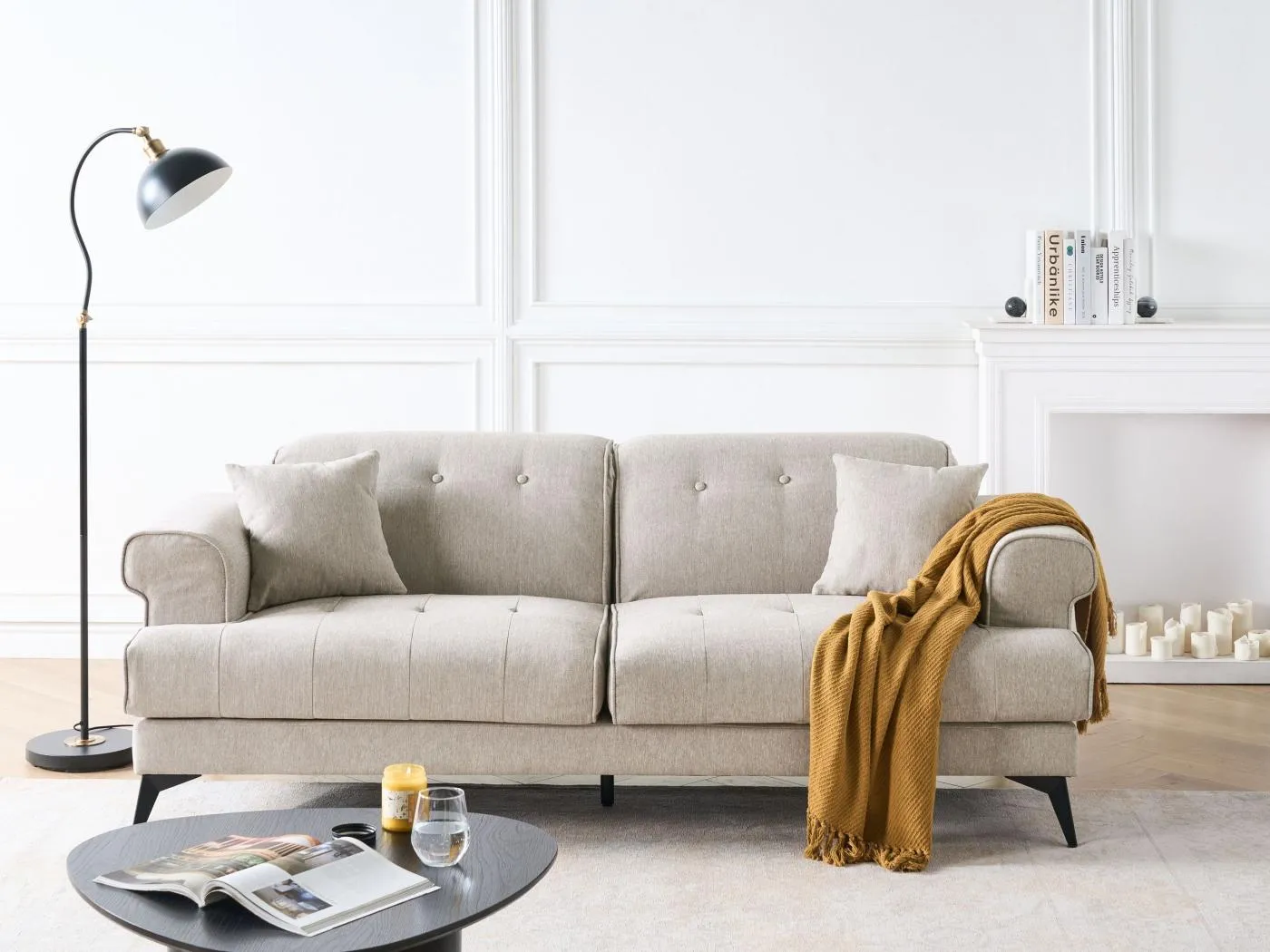 Sofa Stoff beige / taupe 3-Sitzer gepolstert mit verstellbaren Kopfstützen Skive