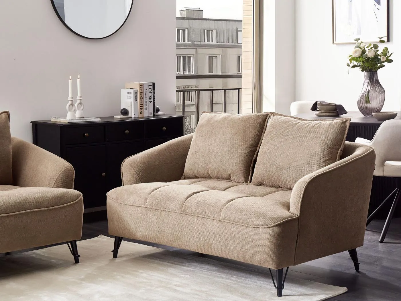 Sofa HOBRO Stoff Hellbraun 2-Sitzer