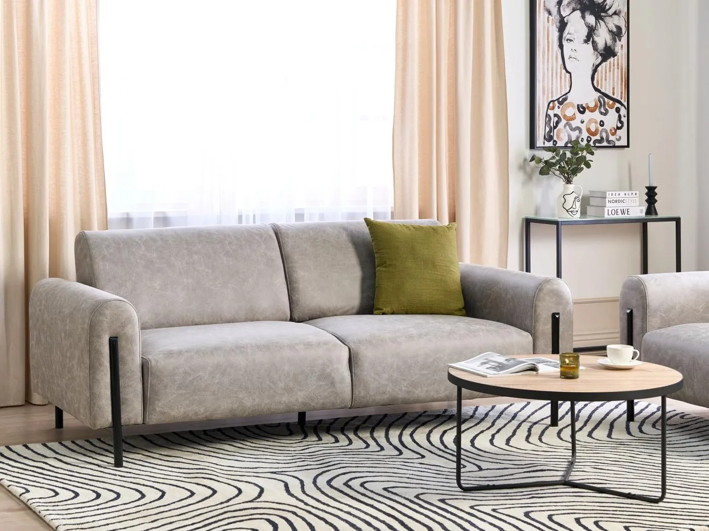 3-Sitzer Sofa Lederoptik grau verstellbare Rückenlehne Metallfüße schwarz Askim