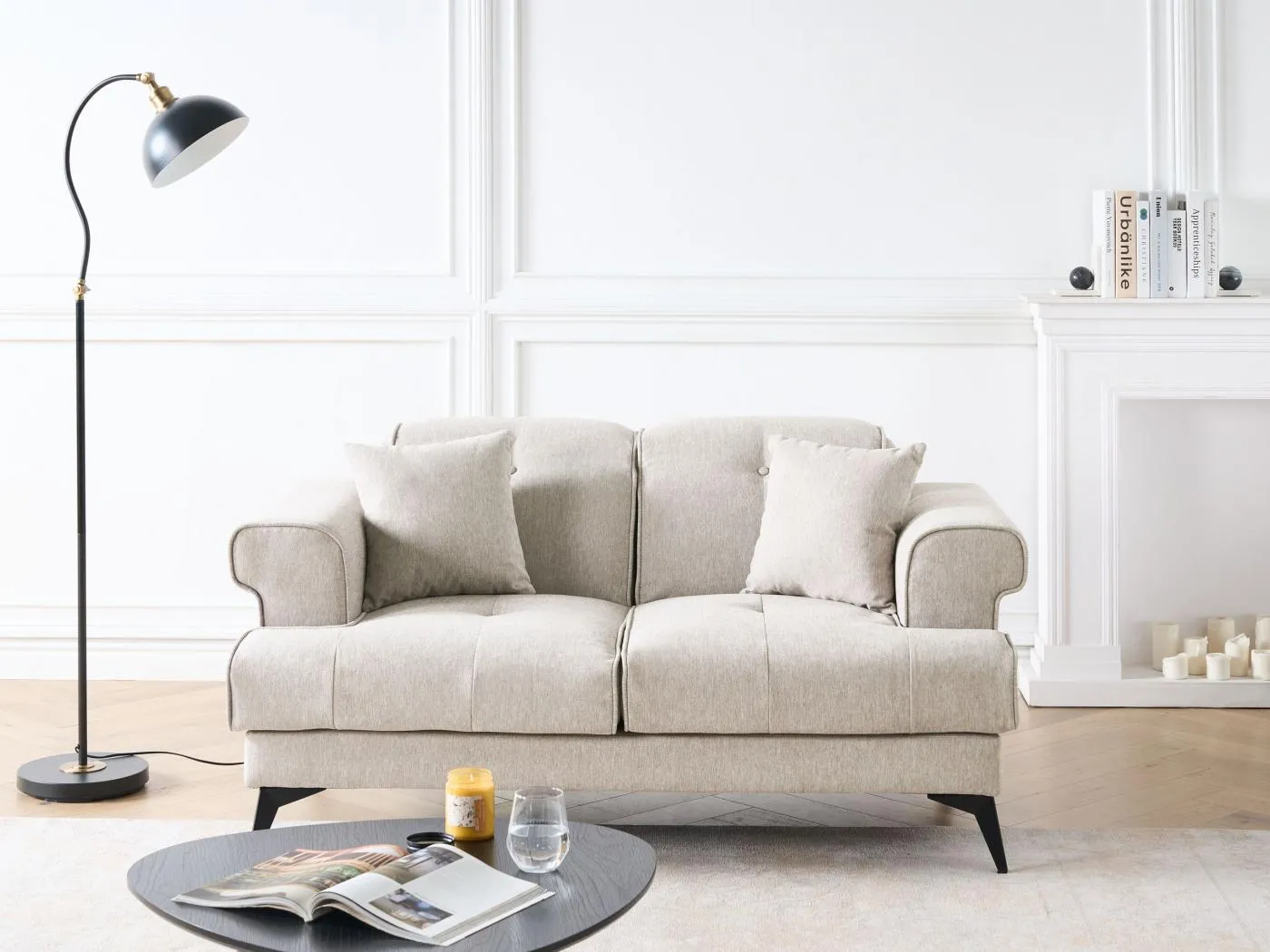 Sofa Stoff beige / taupe 2-Sitzer gepolstert mit verstellbaren Kopfstützen Skive