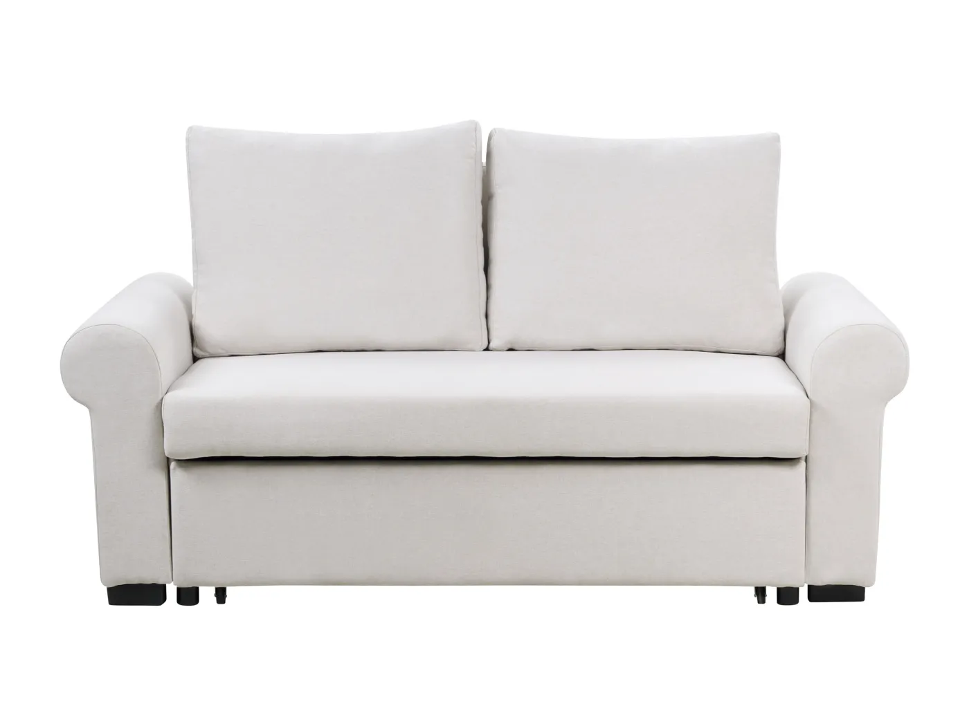 2-Sitzer Sofa beige mit Schlaffunktion Kissen Schlafsofa ausziehbar Retro Silda