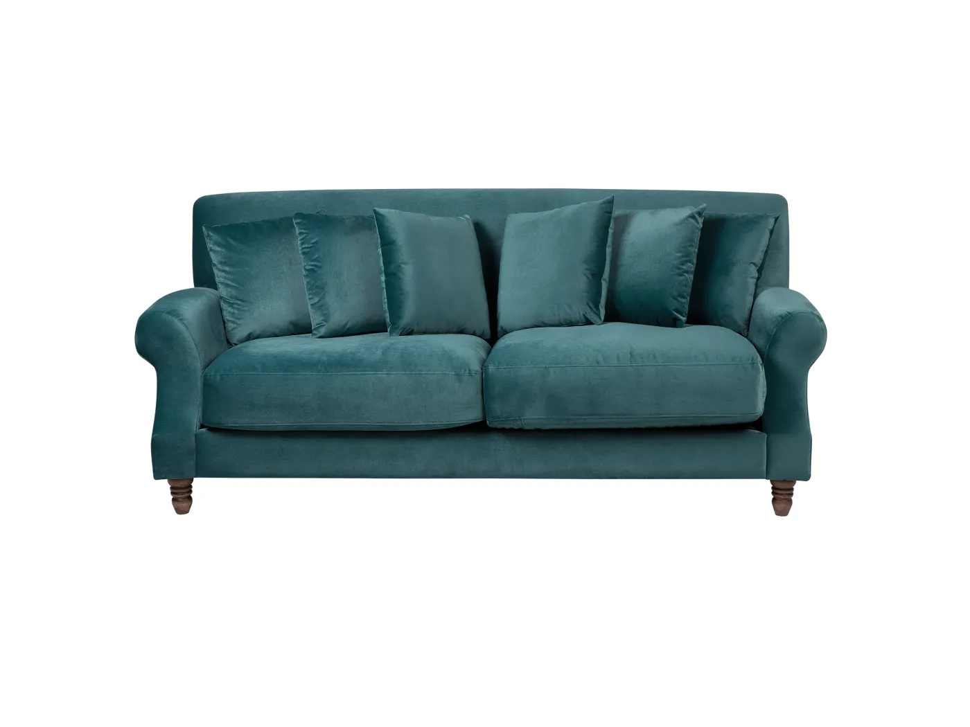 2-Sitzer Sofa Samt blaugrün mit mehreren Kissen Polstersofa Retro-Stil Eike