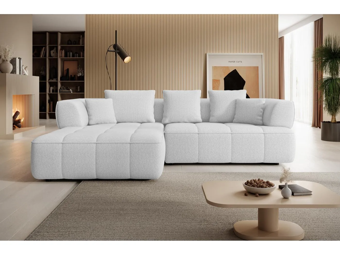 AULA, Avangarde Ecksofa 182x285cm Elektrische Tiefenverstellung | Rechts | Weiss