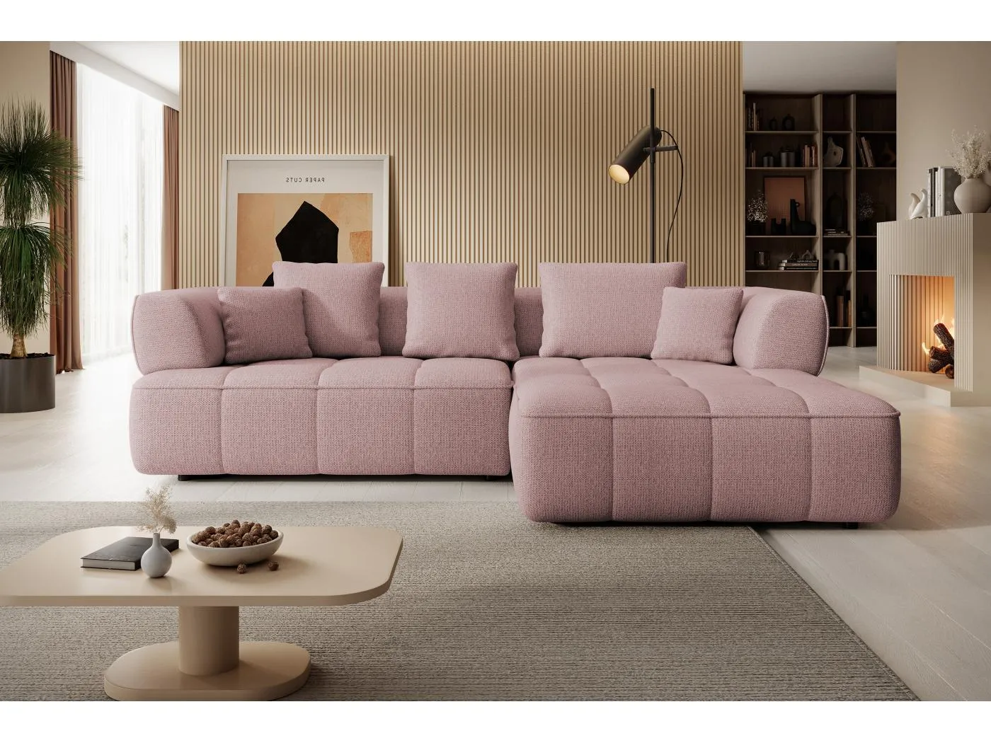 AULA, Avangarde Ecksofa 182x285cm Elektrische Tiefenverstellung | Links | Puderrosa