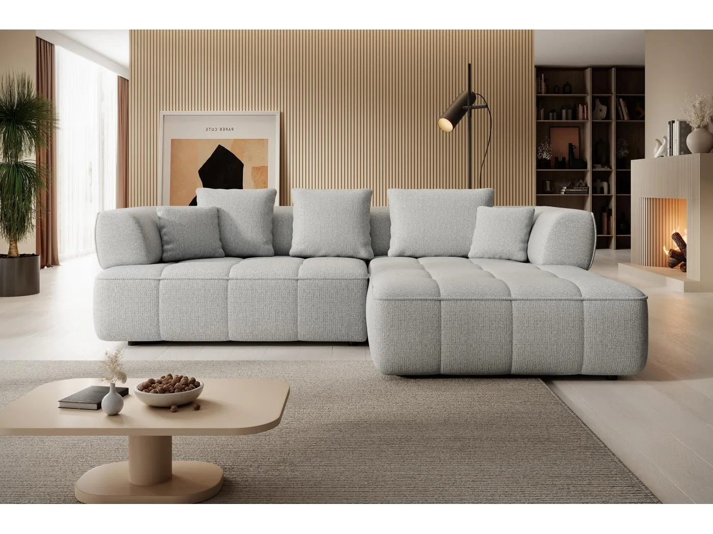 AULA, Avangarde Ecksofa 182x285cm Elektrische Tiefenverstellung | Rechts | Hellgrau