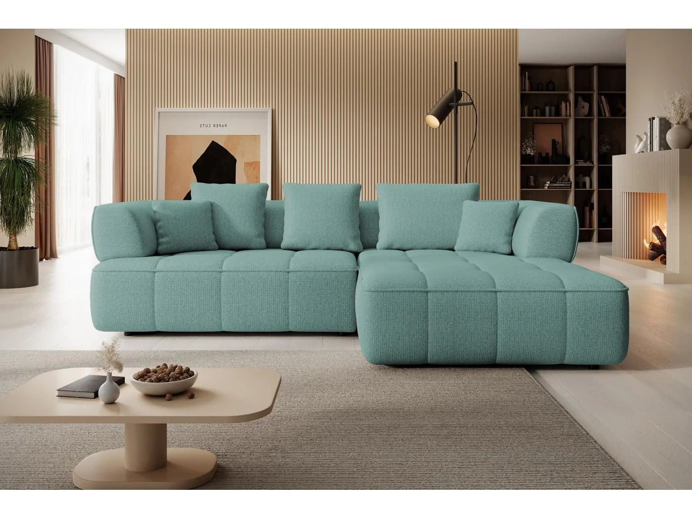 AULA, Avangarde Ecksofa 182x285cm Elektrische Tiefenverstellung | Links | Türkis