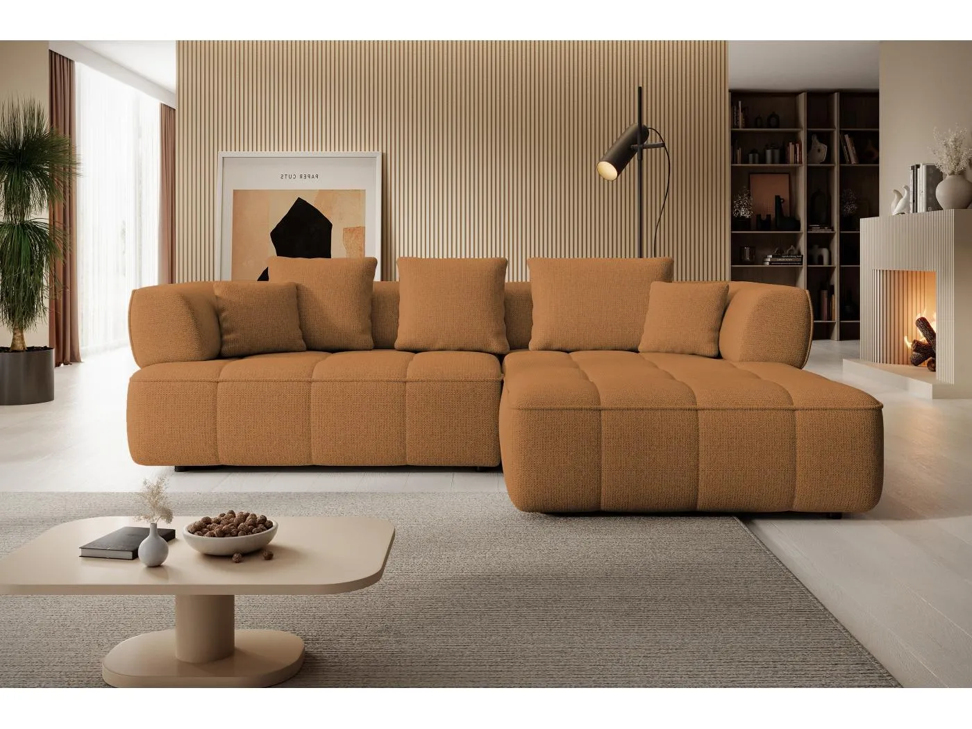 AULA, Avangarde Ecksofa 182x285cm Elektrische Tiefenverstellung | Links | Orange