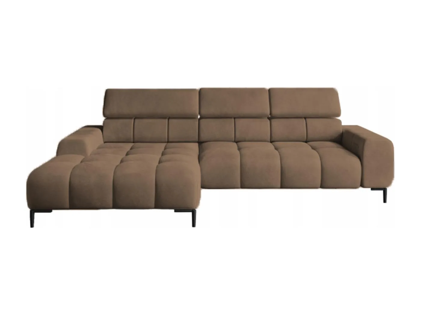 PlazaMINI Polsterecke L-Form Links, Ecksofa mit Schlaffunktion, 3-Sitzer, verstellbare Kopfstützen, MONOLITH, 177x270x99 cm, Braun