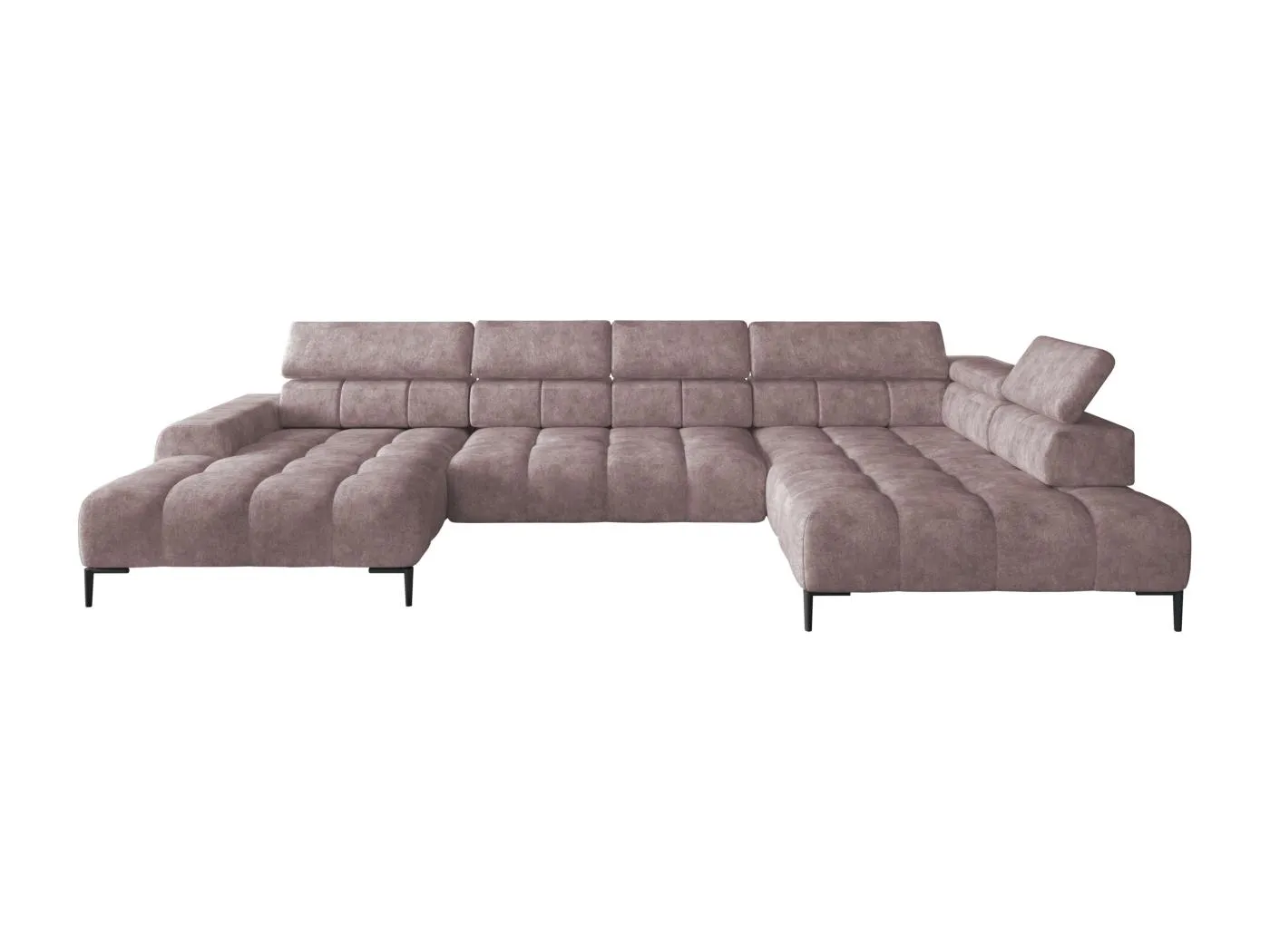 Plaza Ecksofa U-Form - Rechte Seite, Schlaffunktion, Verstellbare Kopfstützen, Wellenfedersystem, Hochelastischer Schaum, 385x216 cm, Puderrosa