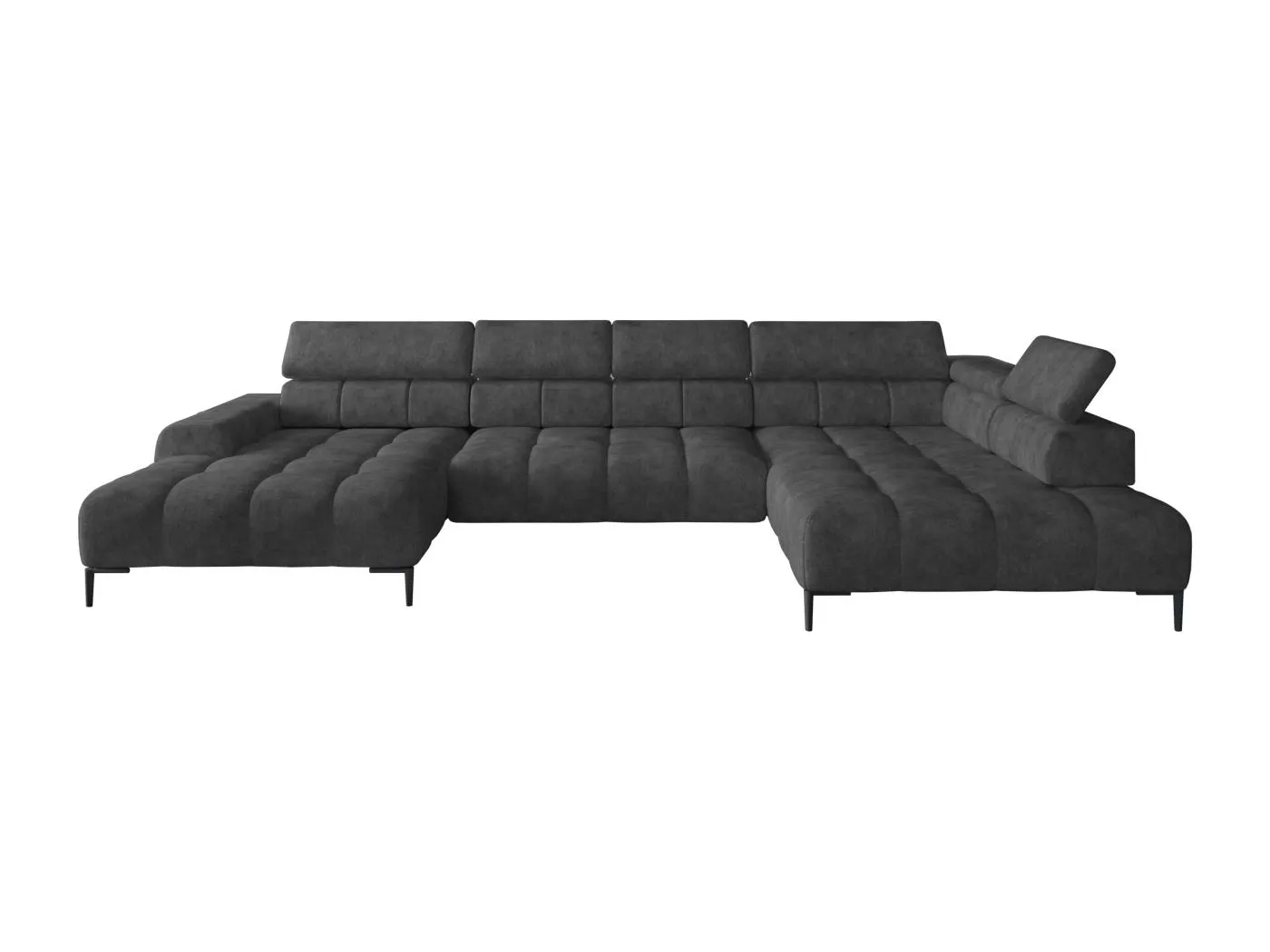 Plaza Ecksofa U-Form - Rechte Seite, Schlaffunktion, Verstellbare Kopfstützen, Wellenfedersystem, Hochelastischer Schaum, 385x216 cm, Graphit