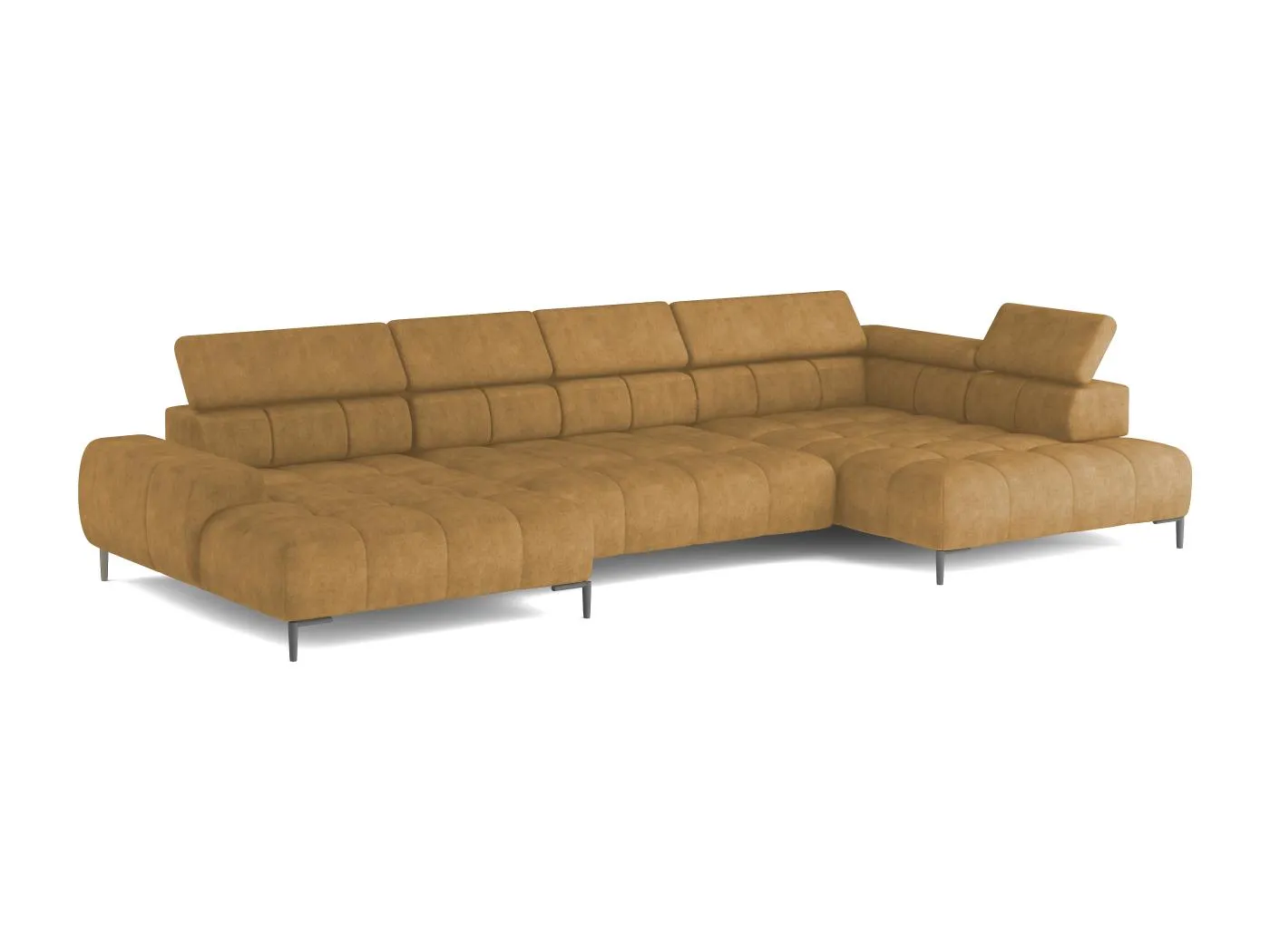 Plaza Ecksofa U-Form - Rechte Seite, Schlaffunktion, Verstellbare Kopfstützen, Wellenfedersystem, Hochelastischer Schaum, 385x216 cm, Gold