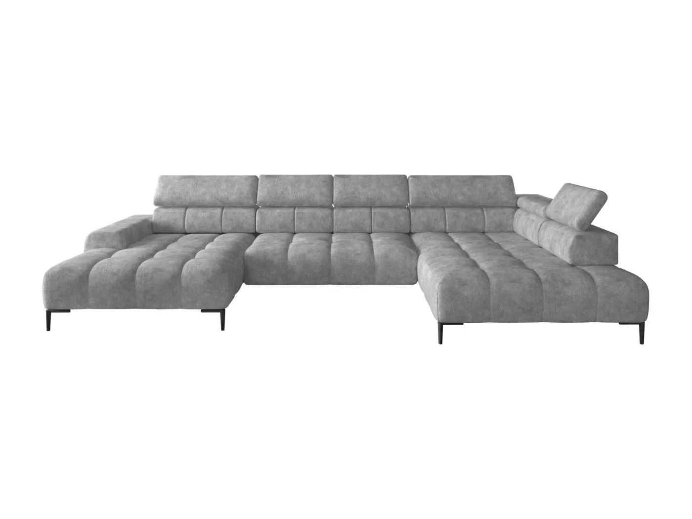 Plaza Ecksofa U-Form - Rechte Seite, Schlaffunktion, Verstellbare Kopfstützen, Wellenfedersystem, Hochelastischer Schaum, 385x216 cm, Hellgrau