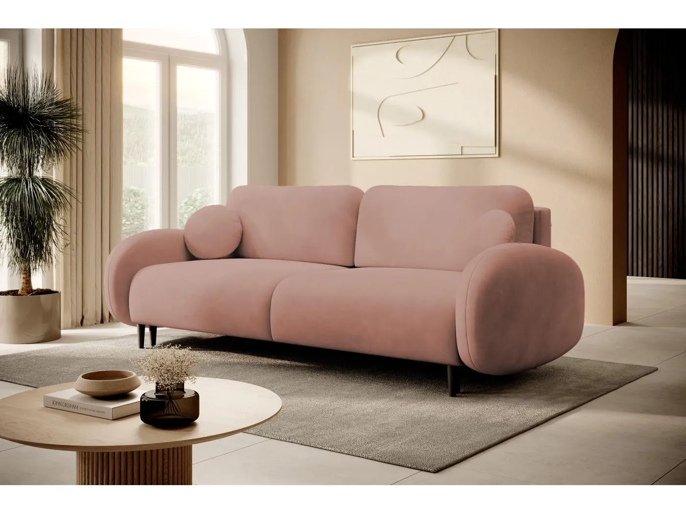 Zweisitzer-Sofa SOFT, Schlafsofa, Stauraum, 2 Kissen, moderner Stil, 232x95x109 cm, Farbe: ROSA