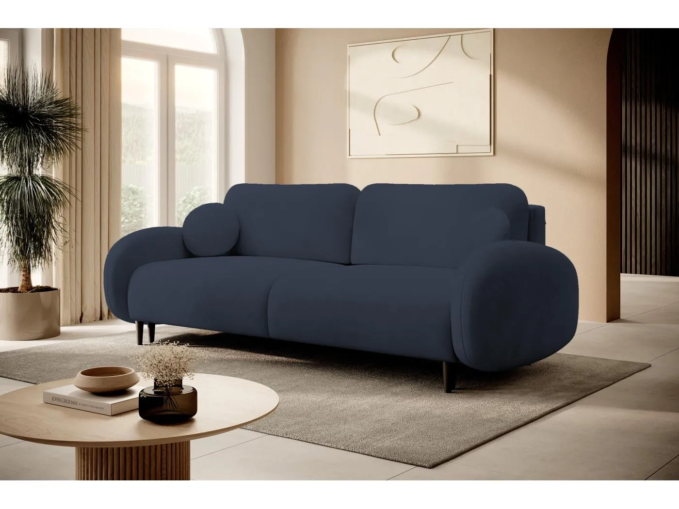 Zweisitzer-Sofa SOFT, Schlafsofa, Stauraum, 2 Kissen, moderner Stil, 232x95x109 cm, Farbe: DUNKELBLAU