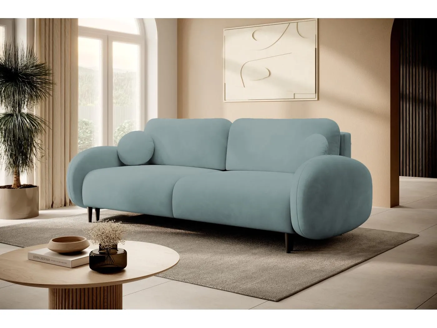 Zweisitzer-Sofa SOFT, Schlafsofa, Stauraum, 2 Kissen, moderner Stil, 232x95x109 cm, Farbe: TÜRKIS