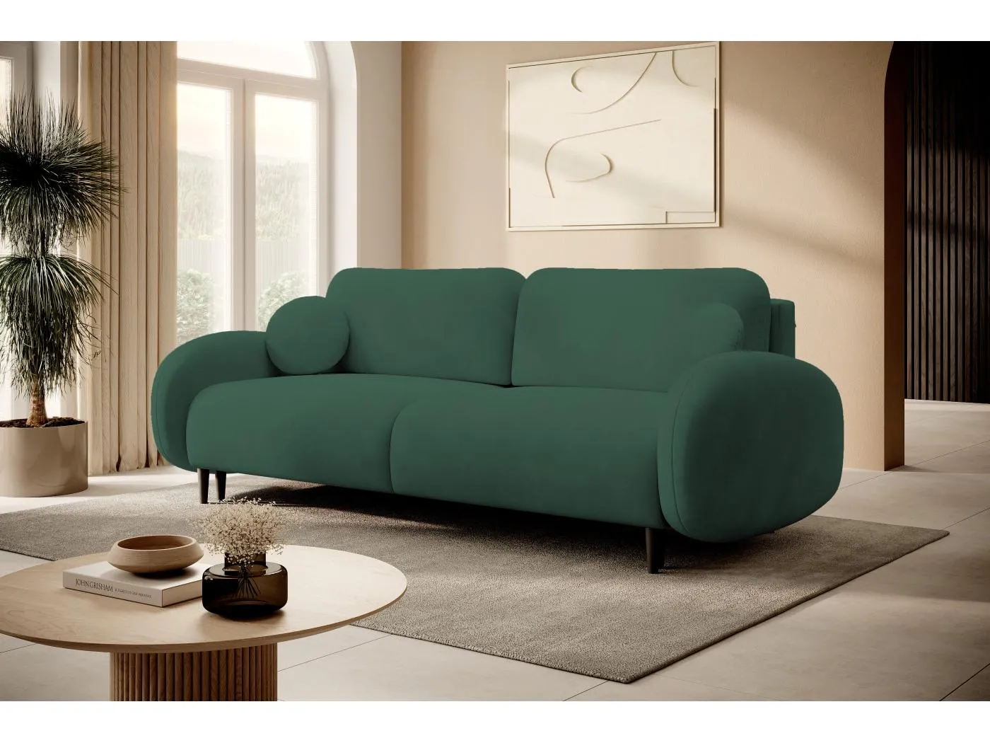 Zweisitzer-Sofa SOFT, Schlafsofa, Stauraum, 2 Kissen, moderner Stil, 232x95x109 cm, Farbe: GRÜN