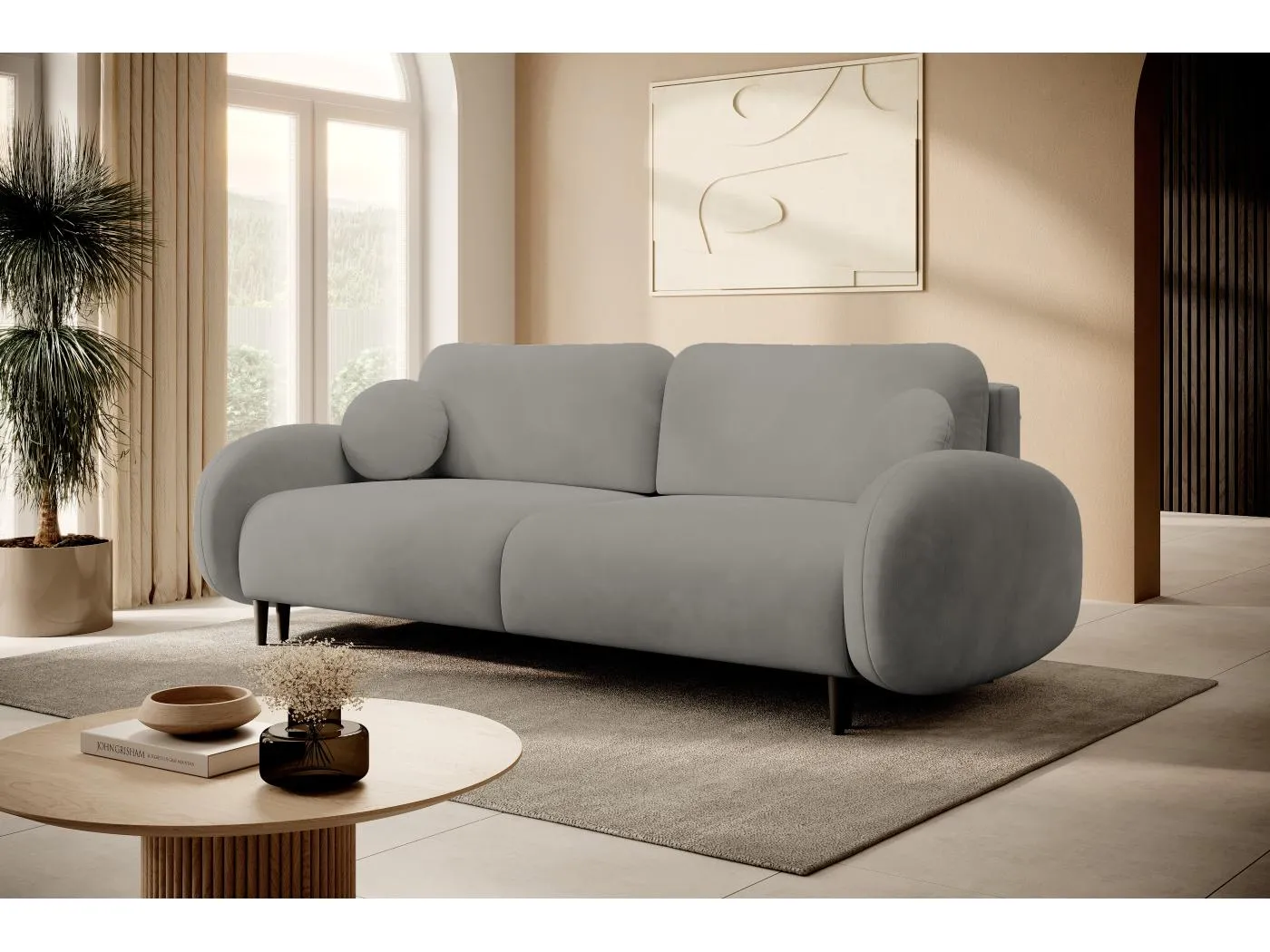 Zweisitzer-Sofa SOFT, Schlafsofa, Stauraum, 2 Kissen, moderner Stil, 232x95x109 cm, Farbe: GRAU