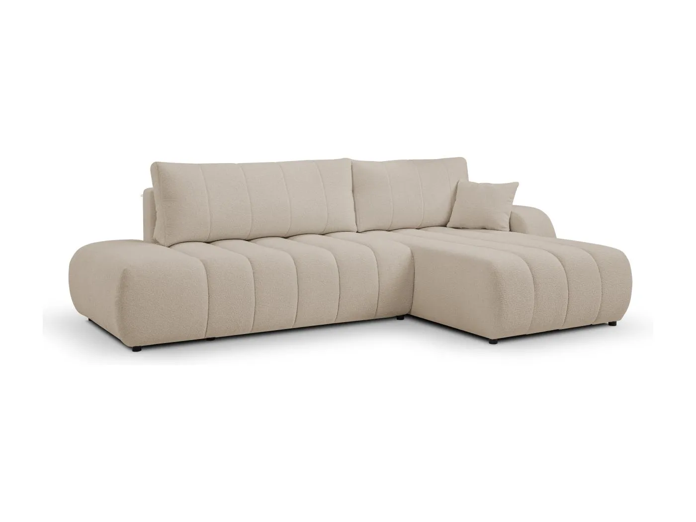 Couch mit Schlaffunktion und Bettkasten, komfortable Polsterung, Stoffbezug, Dekokissen, rechts, 276x88x176 cm, beige
