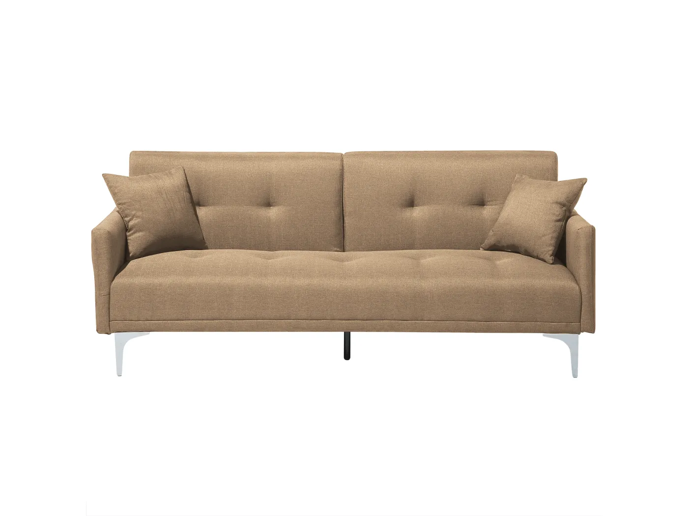 3-Sitzer Schlafsofa Stoff beige gesteppt mit Metallbeinen silber 2 Kissen Lucan