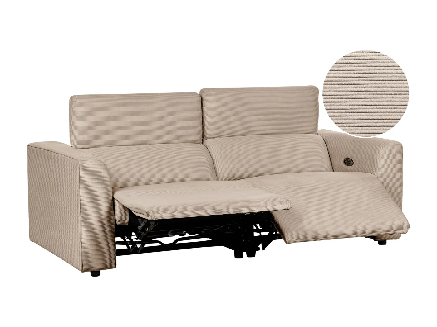 Stoffsofa 2-Sitzer elektrisch verstellbar mit USB-Anschluss Cord Sandbeige ULVEN