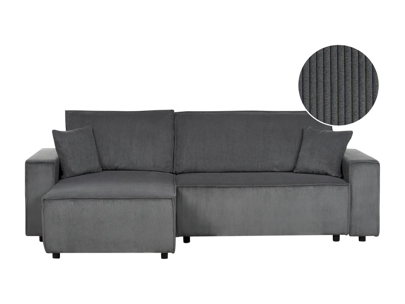 2-Sitzer Ecksofa Cord grau L-Form mit Schlaffunktion Chaiselongue rechts Abacka