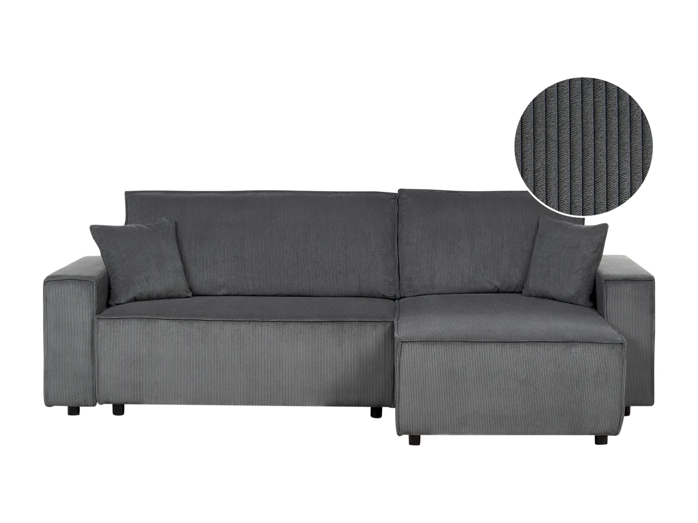 2-Sitzer Ecksofa Cord grau L-Form mit Schlaffunktion Chaiselongue links Abacka