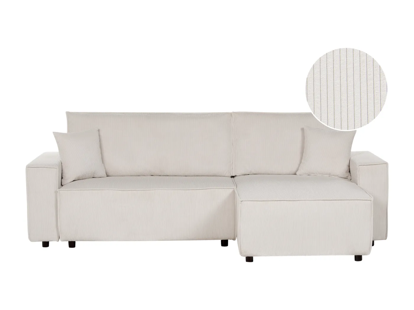 2-Sitzer Ecksofa Cord weiß L-Form mit Schlaffunktion Chaiselongue links Abacka