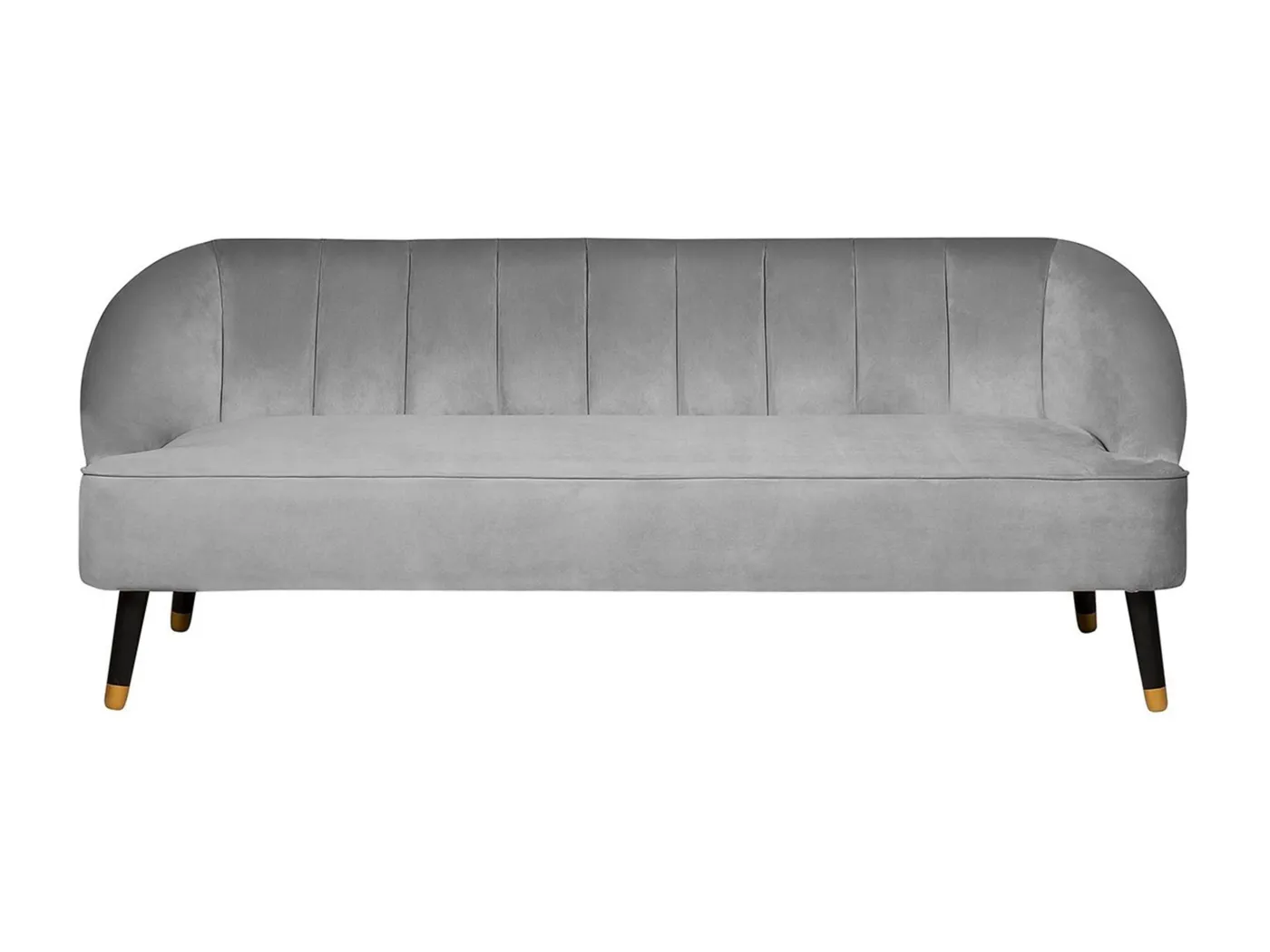 3-Sitzer Sofa Samtstoff grau gesteppt mit hohen Füßen schwarz / gold Alsvag