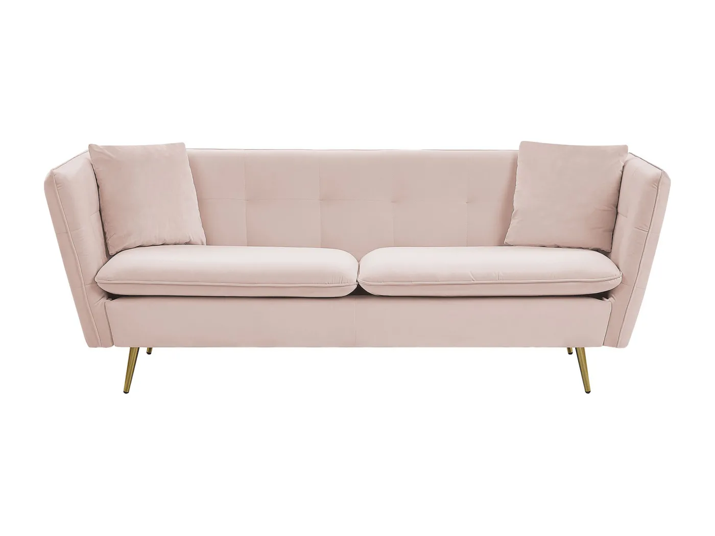 3-Sitzer Sofa Samtstoff rosa mit 2 Dekokissen Metallbeine Glamour Look Frederica